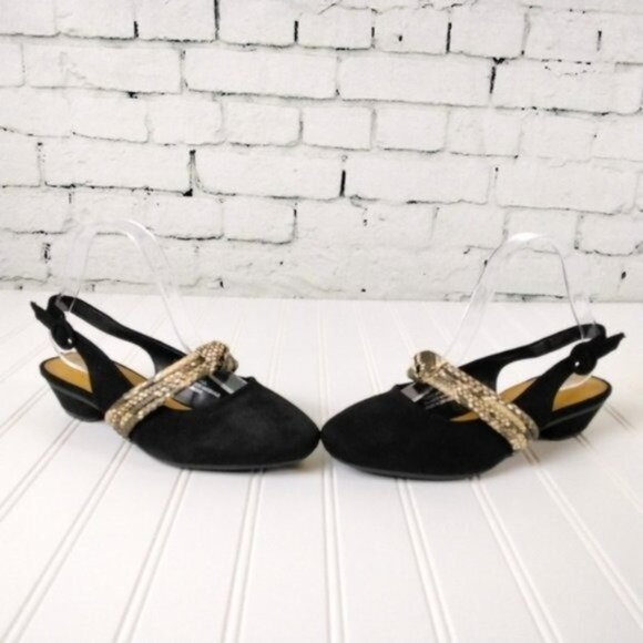 Comfortview Garland Round Toe Snakeskin Accent Slingback Shoe In Black Size 7WW - Picture 4 of 7